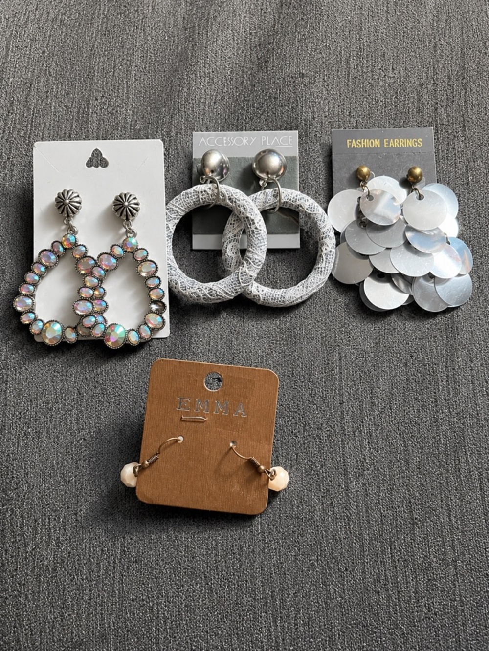Silver Bead and White Shiny Sequin Earrings Set